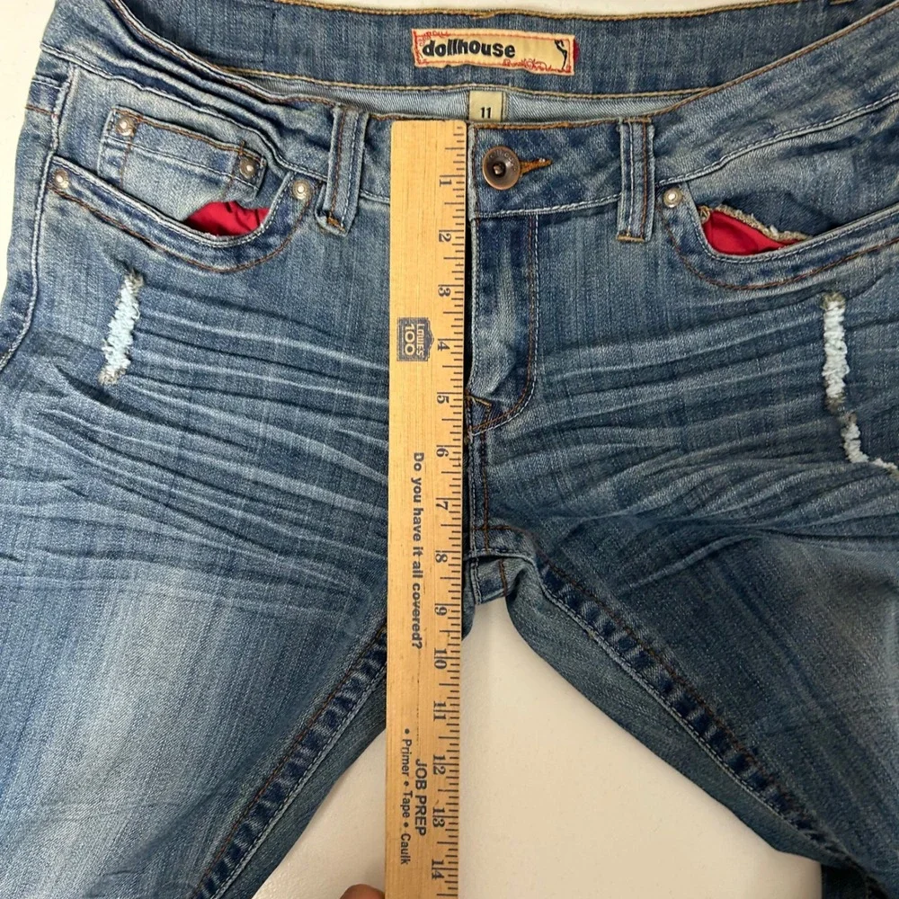 Dollhouse Jeans Womens 11 Blue Medium Wash Low Rise Distressed Bootcut Whiskered